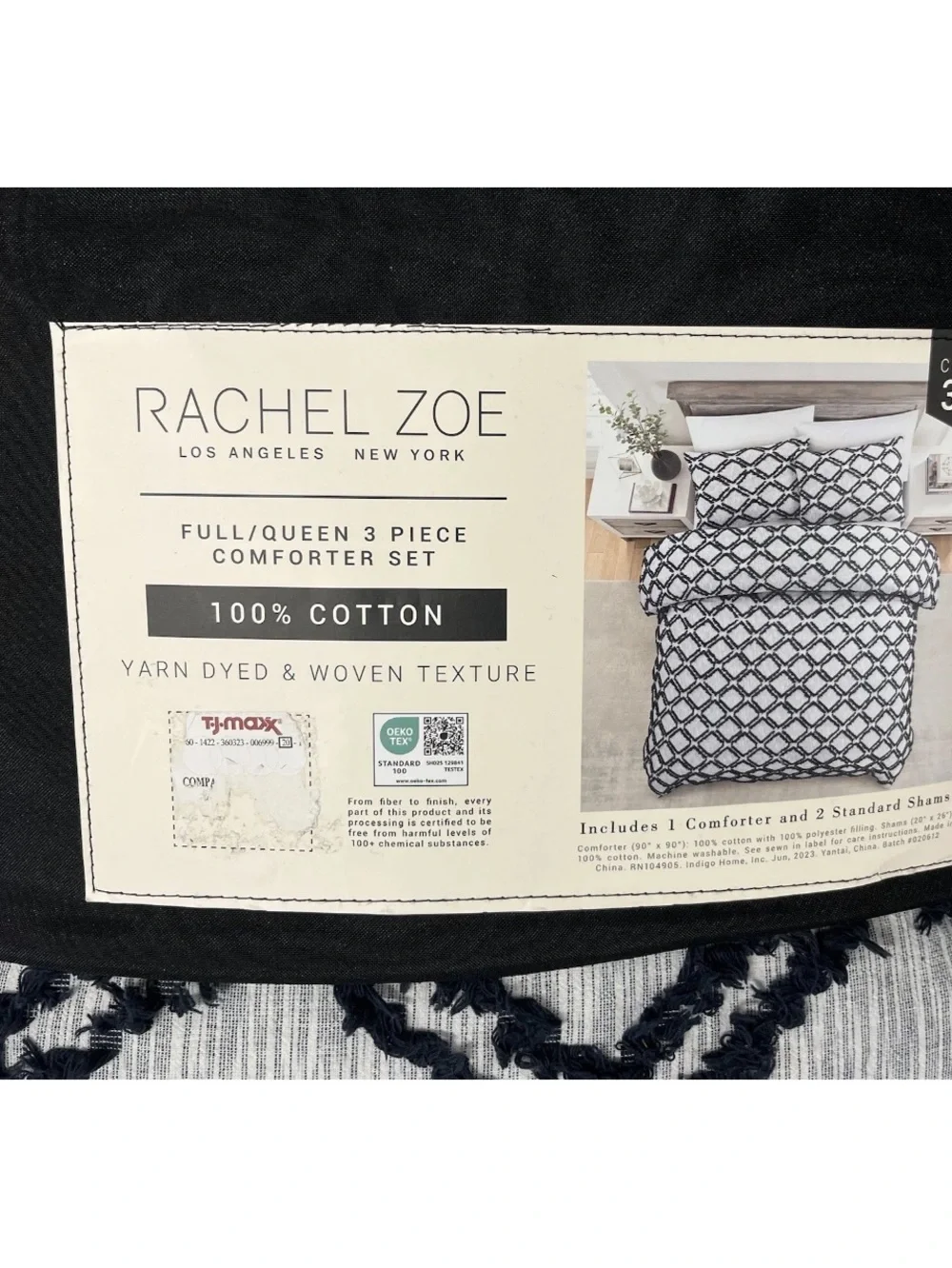 Rachel Zoe Full/Queen Comforter Only Cotton Yarn Dyed Navy Blue No Shams New